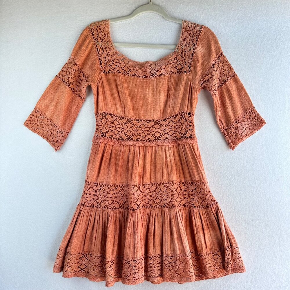 Free People Dress Womens 4 Small Sunrise Distress Tie Dye Boho Cottage Ruffle